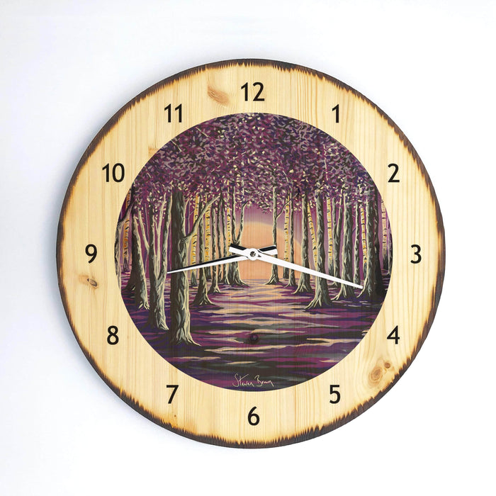 Purple Forest - Wooden Clock