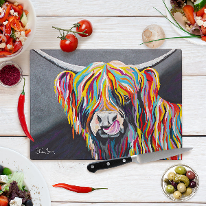 Chopping Board featuring the highland cow painting heather mccoo by Steven Brown